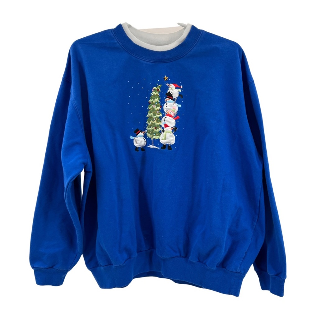 Trilllogy 2X snowman Christmas tree winter sweatshirt plus holidays embroidered